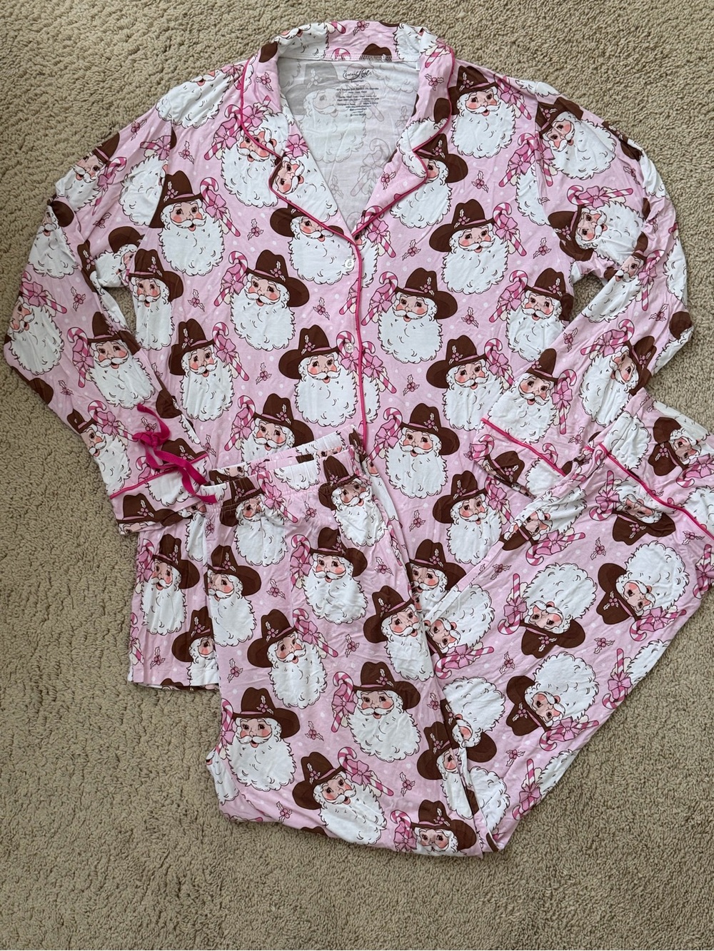 Womens Pink Cowboy Santa Pajama Set